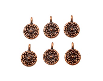 6 Antique Copper Earring Drop Charms - 21-30-4