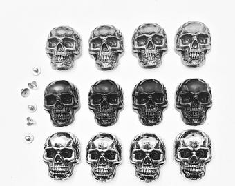 4 Sets Gunmetal, Black Or Silver Skull Rivet Studs - 29-77-B