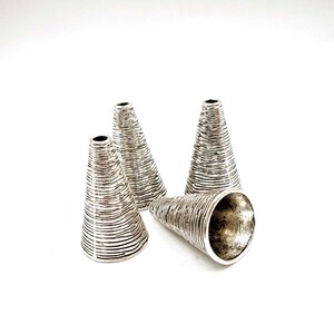 4 Antique Silver Cone Bead/Tassel Caps 32-13-A image 4