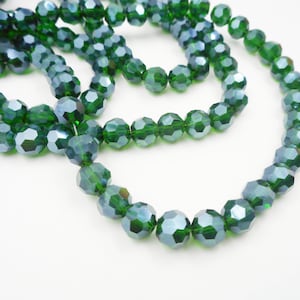 70 Emerald Green Faceted Round Electroplated Glass Beads - 40-13