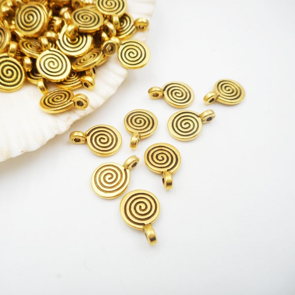 10 Antique Gold Swirl Drop Charms - 30-8-2