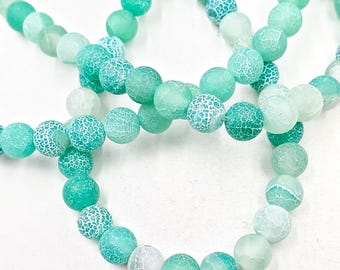Green Frosted Agate Beads, 1 Strand - 26-32 -A