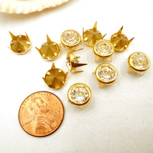 20 Gold And Clear Rhinestone Studs 23-7-2 image 3