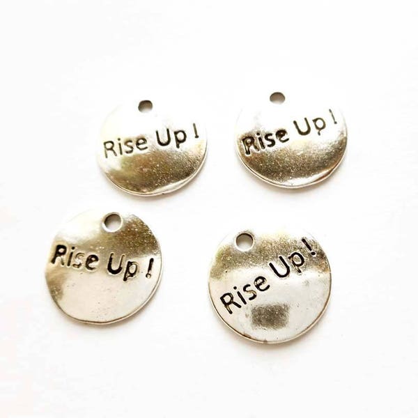 4 Antique Silver Rise Up Disc Charms - 21-43-12