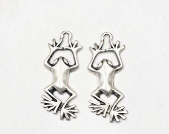 2 colgantes/dijes de rana de plata antigua - 20-S-6A