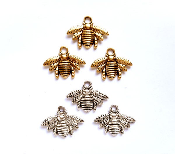 10 Antique Gold/Antique Silver Bee Charms - 30-1