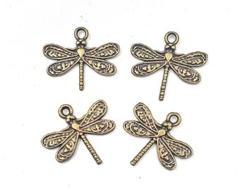 4 Antique Bronze Dragonfly Charms - 21-40-3