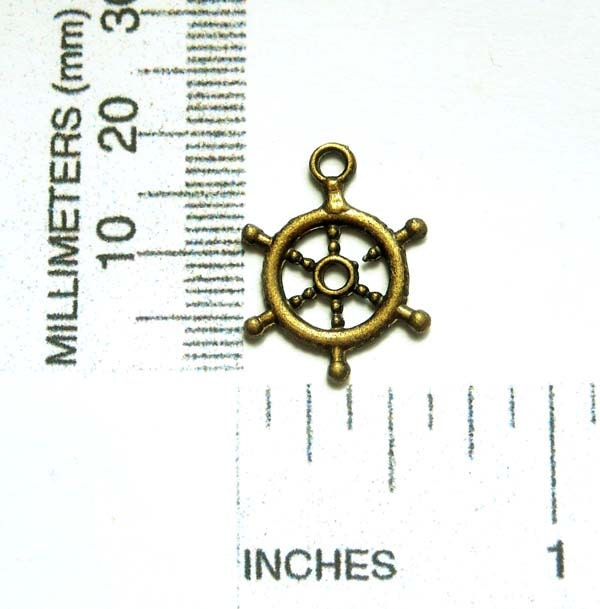 10 Antique Bronze Nautical Ship Wheel Charms 21642 Etsy
