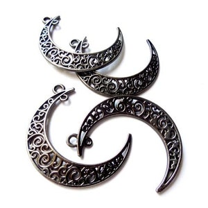 4 Gunmetal Crescent Moon Charm/Connectors - 4-CMC-5