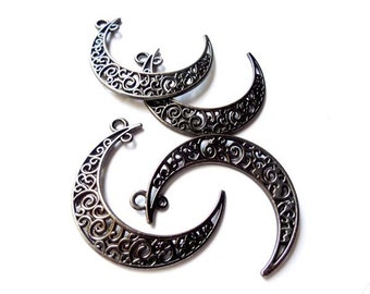 4 Gunmetal Crescent Moon Charm/Connectors - 4-CMC-5