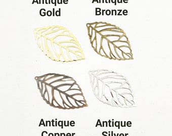 6 Antique Gold, Antique Bronze, Antique Copper Or Antique Silver Filigree Leaf Charms - 13-20-A