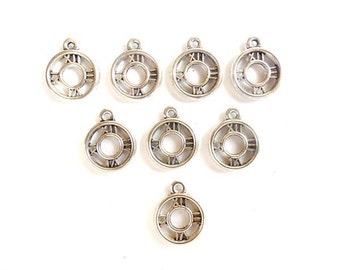 8 Antique Silver Roman Numerals Clock Charms - 22-1-3