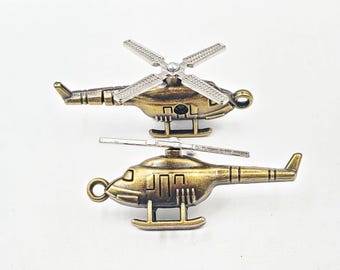2 Antique Bronze Helicopter Pendant/Charms - 26-75-B