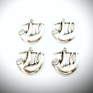 4 Antique Silver Sloth Charms - 20-S-9