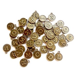 50 Assorted Antique Bronze Alphabet Charms - 21-2-1