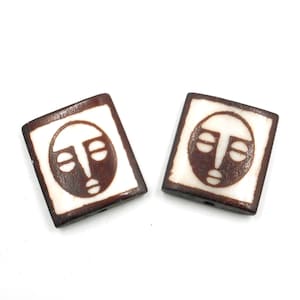 2 Wood Tribal Mask Bead/Charms With Inlaid Bone - 23-21-4