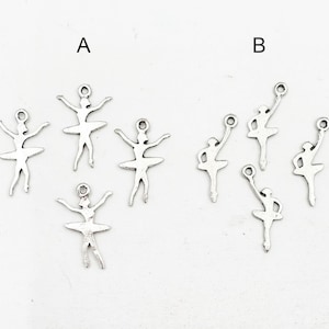 4 Antique Silver Ballerina Dancer Charms - 22-7-3