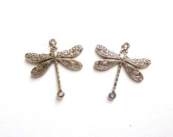 2 Antique Silver Dragonfly Connectors-2-IN-11