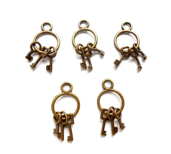 5 Antique Bronze Key Ring Charms 27172 Etsy