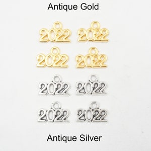 4 Antique Gold Or Antique Silver 2022 New Year Charms - 30-18-4