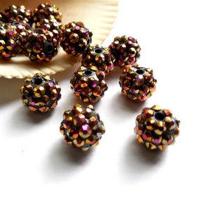 10 Amber Disco Ball Beads With AB Rhinestones - 12mm Or 14mm - 29-52