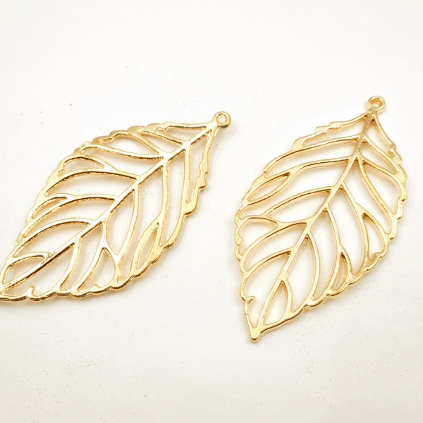 4 Light Gold Filigree Leaf Charms - 21-55-6