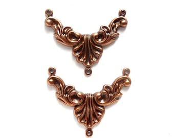 2 Oxidized Copper Ornate 3 Loop Connectors - 1-63