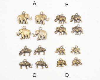 4 Antique Bronze Elephant Charms in 4 Styles - 40-6