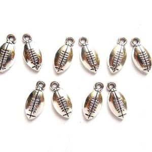 10 Antique Silver Football Charms - 21-38-12