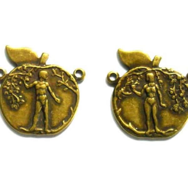 2 Antique Brass Adam And Eve Connectors - 1-70