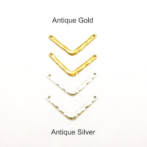 4 Antique Gold Or Antique Silver Textured Chevron V Shaped Connectors - 2-C-15C