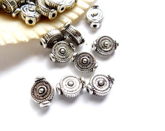 10 Antique Silver Spacer Beads - 17-1