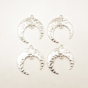 4 Antique Silver Crescent Moon Charm/Connectors - 12-26
