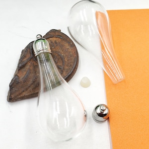 2 Clear Teardrop Glass Vial/Bottles With Glue On Stopper And Top - 6-19-A