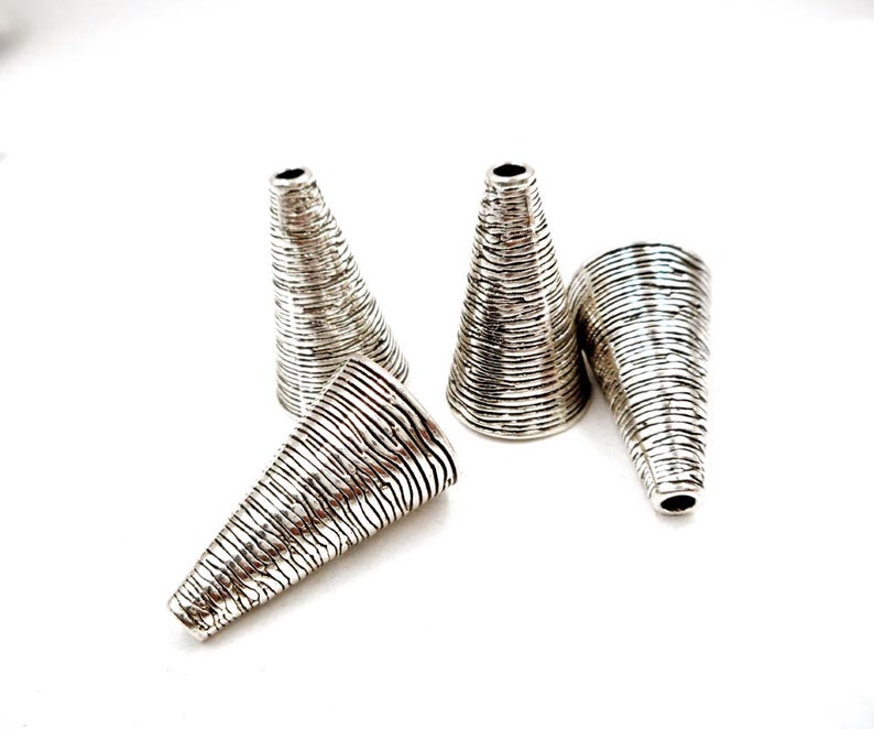 4 Antique Silver Cone Bead/Tassel Caps 32-13-A image 5