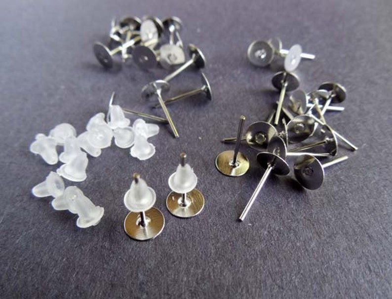 20 Silver Tone Glue on Earring Post With Rubber Stoppers Etsy