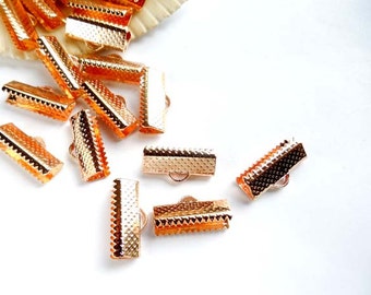 20 Rose Gold Plated Crimp Ribbon End Caps - 16mm - 5-15