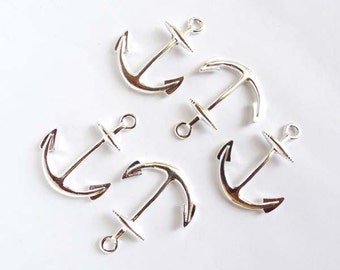 5 Silver Plated Anchor Charms - 20-A-7