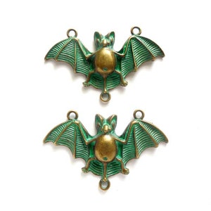 2 Antique Bronze Patina Plated Bat Connector/Charms -29-49