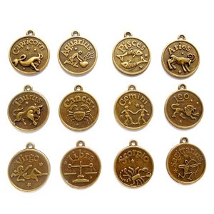 2 Antique Bronze Zodiac Charms -Your Choice - 23-23-12