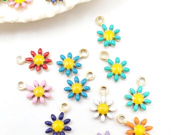 10 Assorted Enameled Flower Charms - 22-30-4