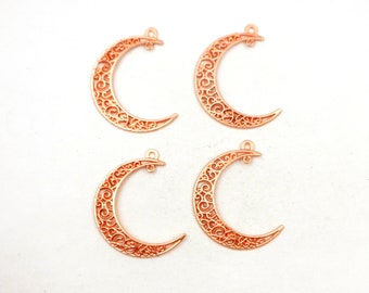4 Rose Gold Plated Crescent Moon Filigree Charm/Connectors - 4-CMC-10