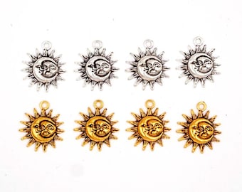 4 Antique Gold Or Antique Silver Sun/Moon Eclipse Charms - 29-76