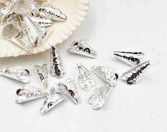 10 Silver Cone Bead Caps - 41-1-13