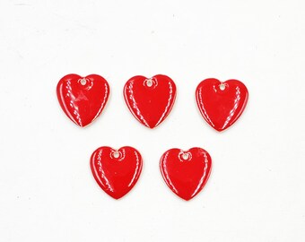 5 Copper Enameled Red Heart Charms - 20-14-3