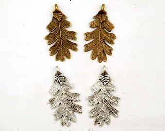 2 Antique Bronze  Or Antique Silver Oak Leaf Pendant/Charms - 22A-3