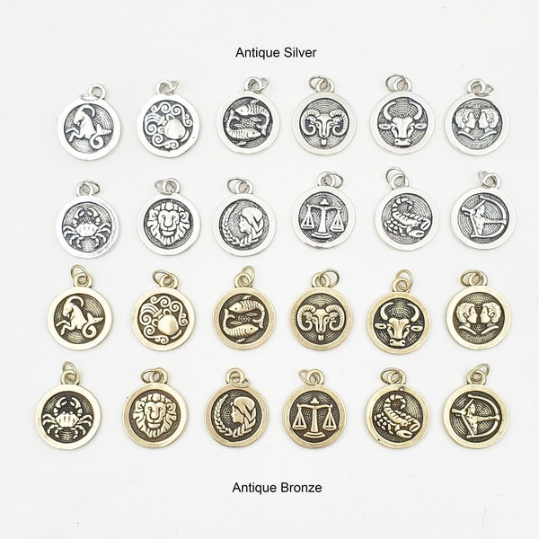 Individual Antique Silver Or Antique Bronze Zodiac Charms- 23-26