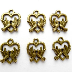 6 encantos antiguos del pájaro del corazón del corazón del bronce, fabricación de la joyería - 21-16-7