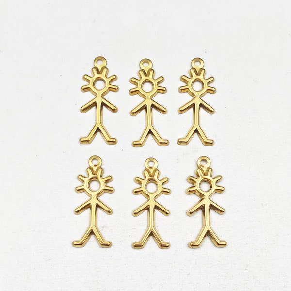 6 Brass Stick Figure Boy Charms - 22-30-4