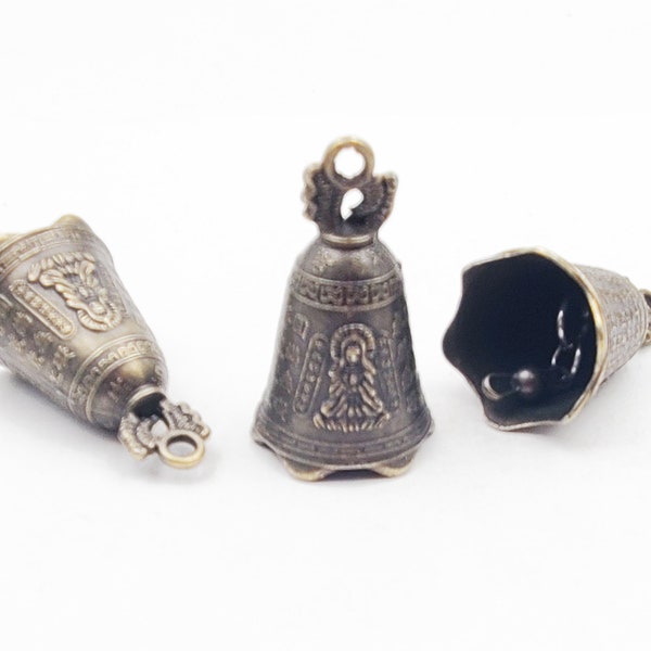 1 Antique Bronze Buddha Bell Charms - 41-5-13